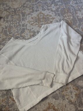American Eagle Cozy Waffle Knit Long Sleeve Top - White
